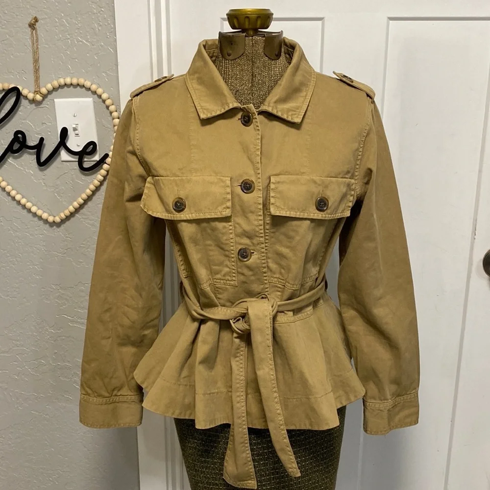 J.CREW COTTON UTILIY JACKET BELTED SIZE SMALL TAN